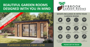 image of a beautiful wooden garden room and a list of all the included services that come with every build